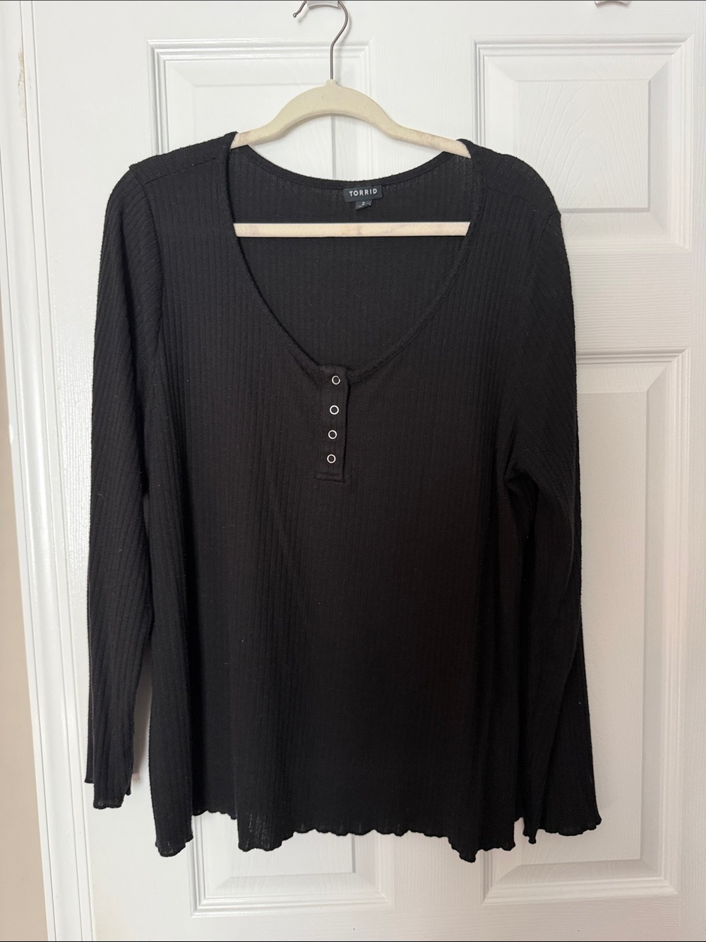 torrid Black Ribbed Henley Scoop Neck Long Sleeve Top